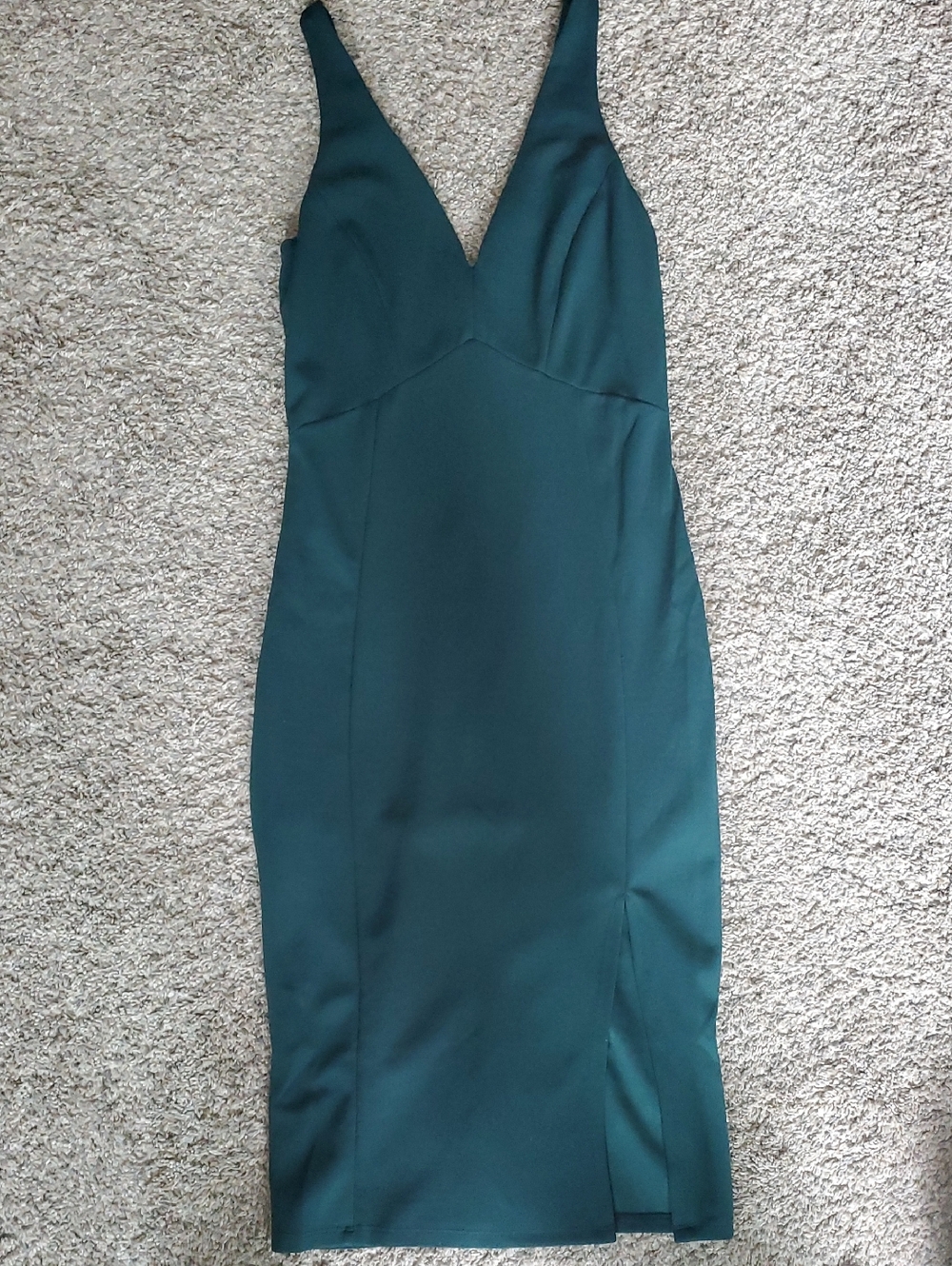 Lulu's Deep Teal V-Neck Midi Bodycon Dress